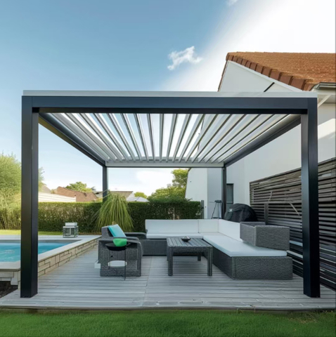 سیستم pergola آلومینیومی مدولار-اندازه قابل تنظیم ، سقف قابل تنظیم Louver ، پایان پودر برای زندگی مدرن در فضای باز
