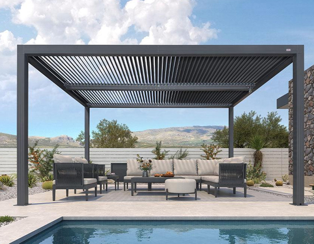 سیستم pergola آلومینیومی مدولار-اندازه قابل تنظیم ، سقف قابل تنظیم Louver ، پایان پودر برای زندگی مدرن در فضای باز